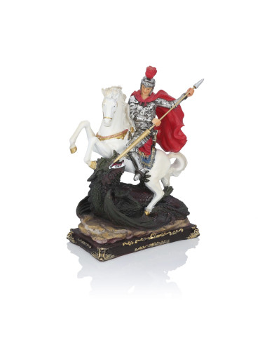 Statue des Heiligen Georgs zu Pferd, der den Drachen besiegt – 30 cm | Handbemalt | Schutzheiliger