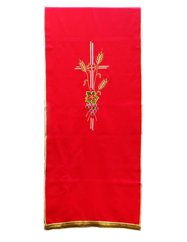 Voile de lutrin rouge – Brodé croix, calice et grappes de raisins