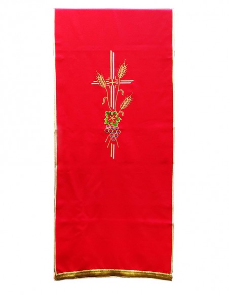 Roter Ambo-Schleier – Mit Kreuz-, Kelch- und Traubenstickerei