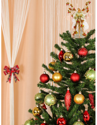 Ange en Métal 33 cm – Robe Blanche, Fleurs Rouges et Feuilles Vertes | Décoration de Noël Artisanale