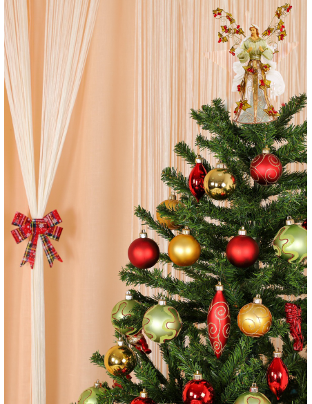 Ange en Métal 33 cm – Robe Blanche, Fleurs Rouges et Feuilles Vertes | Décoration de Noël Artisanale