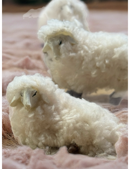 Fur sheep Christmas village decoration - 5 pcs