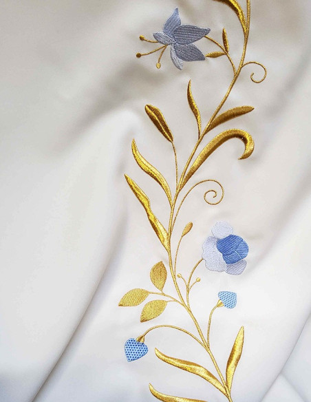 Lessenaarssluier – Maria-symbool en blauwe bloemen