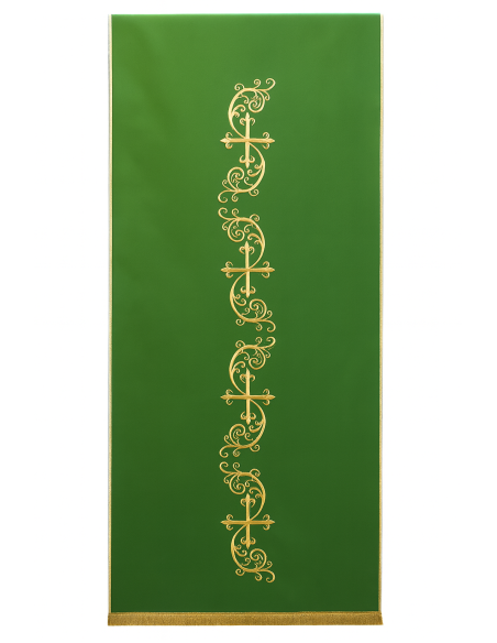 Green liturgical veil with gold embroidery – Cross and vegetal motifs