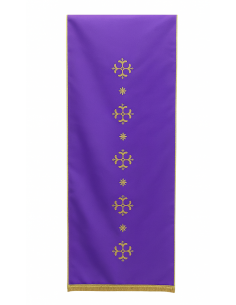 Voile liturgique mauve avec broderies dorées – Croix et fleurs