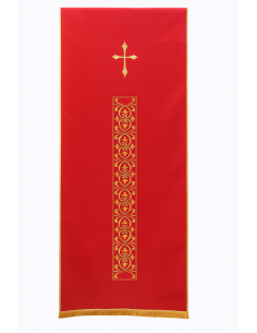 Red Lectern Veil – Cross with Band and Gold-Stitched Borders