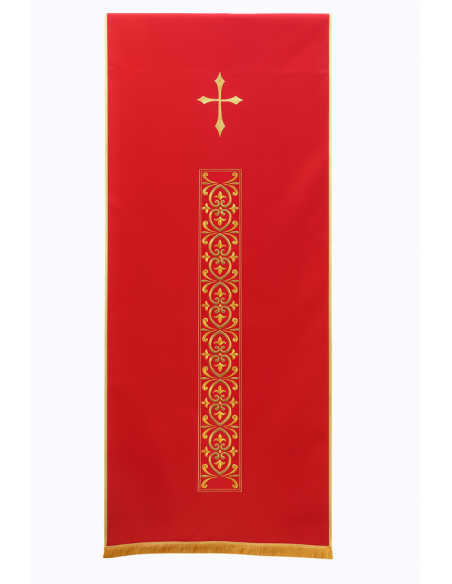 Red Lectern Veil – Cross with Band and Gold-Stitched Borders