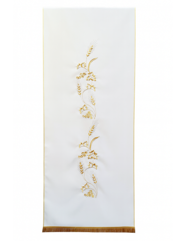 Voile pour lutrin blanc crème – broderie épis et raisins en fil d’or
