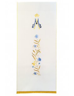 Velo para atril – Corona mariana y flores azules
