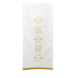 Voile pour lutrin blanc crème motifs floraux stylisés soulignés de fil doré