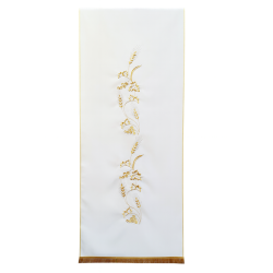 Voile pour lutrin blanc crème – broderie épis et raisins en fil d’or