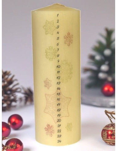 Vela de Adviento de cera natural – Copos de nieve y calendario 24 días | Saint Christophe