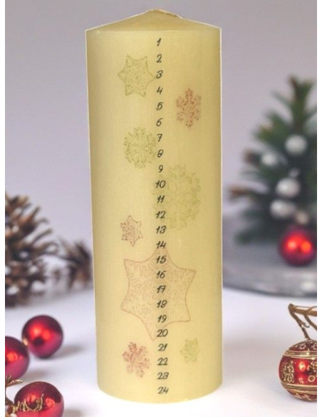 Vela de Adviento de cera natural – Copos de nieve y calendario 24 días | Saint Christophe