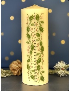 Decorative Advent Candle – Holly Leaves and Red Berries