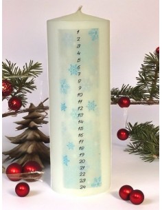 Decoratieve Adventskaars – Blauwe sneeuwvlokken op ivoor | Religieux Saint Christophe