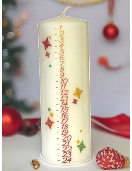 Decoratieve Adventskaars – Gouden sterren en groene bladeren