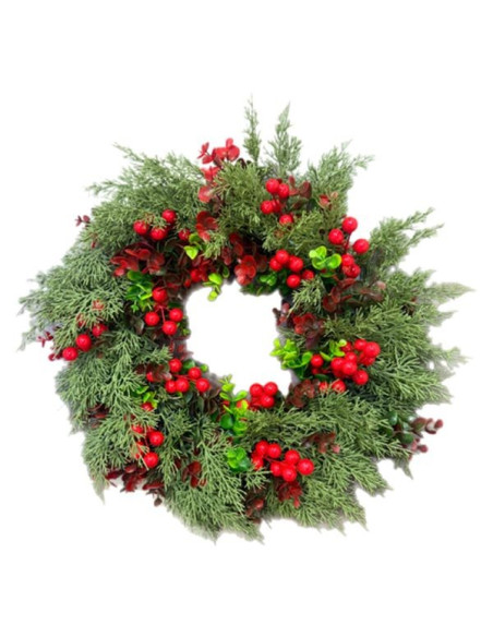 Couronne de Noël avec baies rouges Ø 44 cm – Fait main