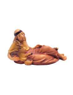 Pastore sdraiato con capra - statuina in legno 10 cm