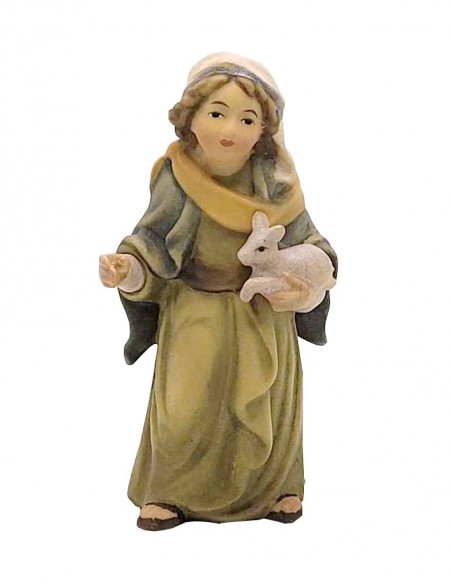 Jonge herderin met konijn - houten beeldje 8 cm