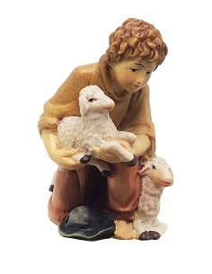 Giovane pastore con pecore - statuina in legno 7 cm