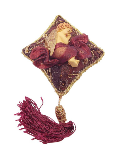 Coussin avec Ange Endormi - Artisanat fait main - 11 x 11 cm