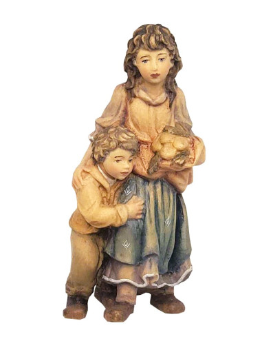 Bergère avec enfant - figurine en bois 10 cm