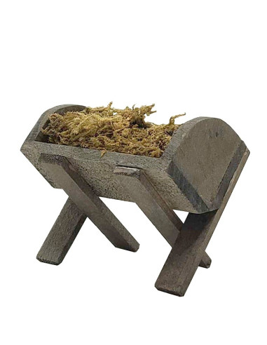 Mangeoire en bois avec mousse - décoration pour crèche de Noël - 5 cm