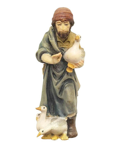 Shepherd with geese - 11 cm wooden figurine