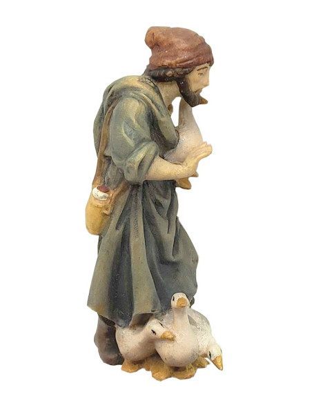 Pastore con oche - statuina in legno 11 cm