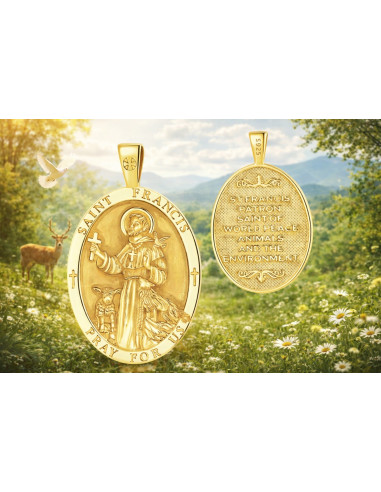 Médaille Saint François d’Assise Argent 925 Plaqué Or