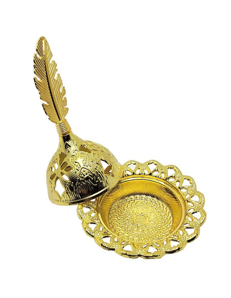 Pequeño incensario de metal dorado - pluma 1