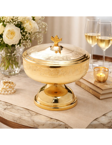 Liturgisch ciborie van verguld messing met deksel – 14 cm – Capaciteit 180 hosties