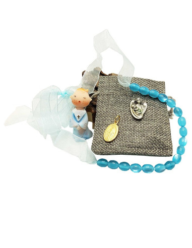 Collier de dentition pour bébé bleu pochette cadeaux pins