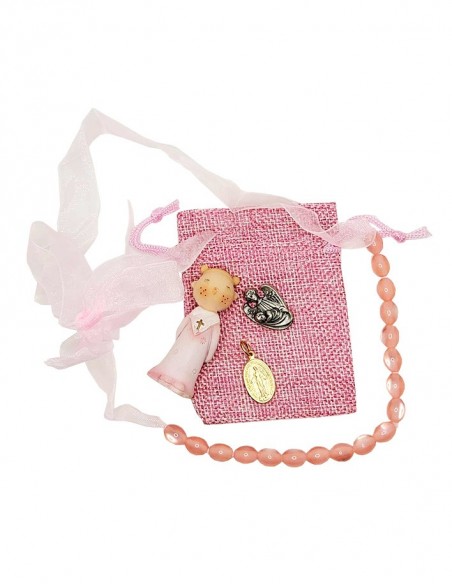 Rosa Baby-Beißkette im Geschenkbeutel