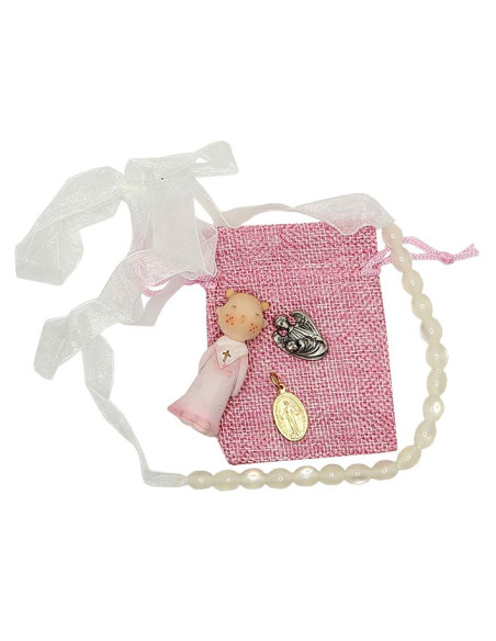 Rosa-bianco collana di dentizione del bambino sacchetto regalo