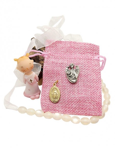 Collier de dentition pour bébé blanc pins-rose pochette cadeaux