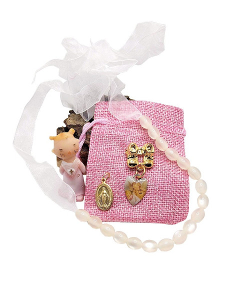 Collar de dentición para bebés rosa y blanco Bolsa de regalo para ángeles