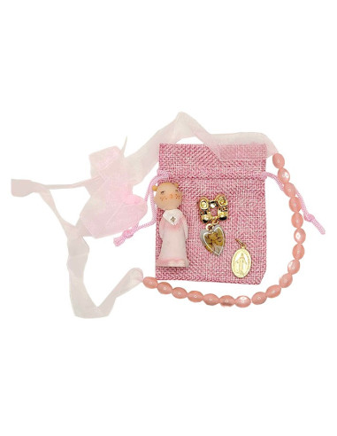 Rosafarbene Baby-Beißkette Angel Geschenkbeutel