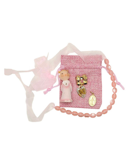 Rosafarbene Baby-Beißkette Angel Geschenkbeutel