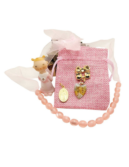 Pink baby teething necklace Angel gift bag