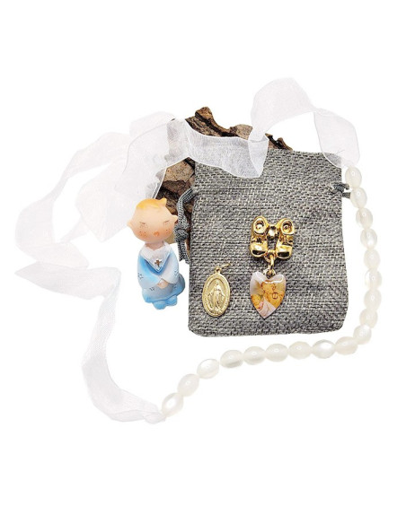 Collier de dentition pour bébé bleu - blanc Angel pochette cadeaux