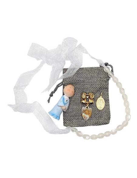 Bijtketting voor baby's blauw - wit Engelen kadotasje