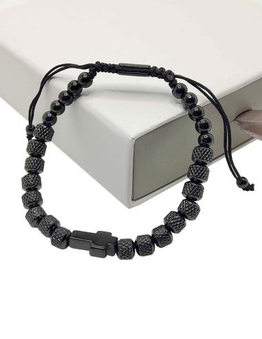 Bracciale con croce in acciaio inossidabile - nero assoluto
