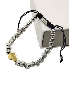 Pulsera con cruz de acero inoxidable - plata y oro