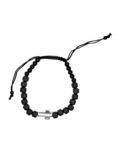 Armband mit Kreuz aus Edelstahl - schwarz und silber