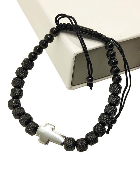 Bracelet croix en acier inoxydable - noir et argent