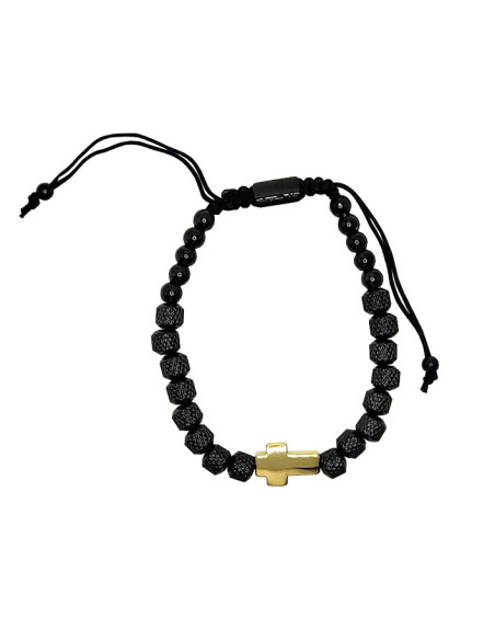 Bracelet croix en acier inoxydable - noir et doré