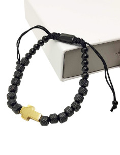 Bracciale con croce in acciaio inossidabile - nero e dorato