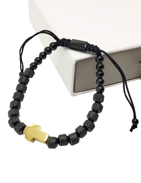 Bracciale con croce in acciaio inossidabile - nero e dorato