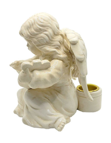 Cream ceramic angel candle holder with lyre